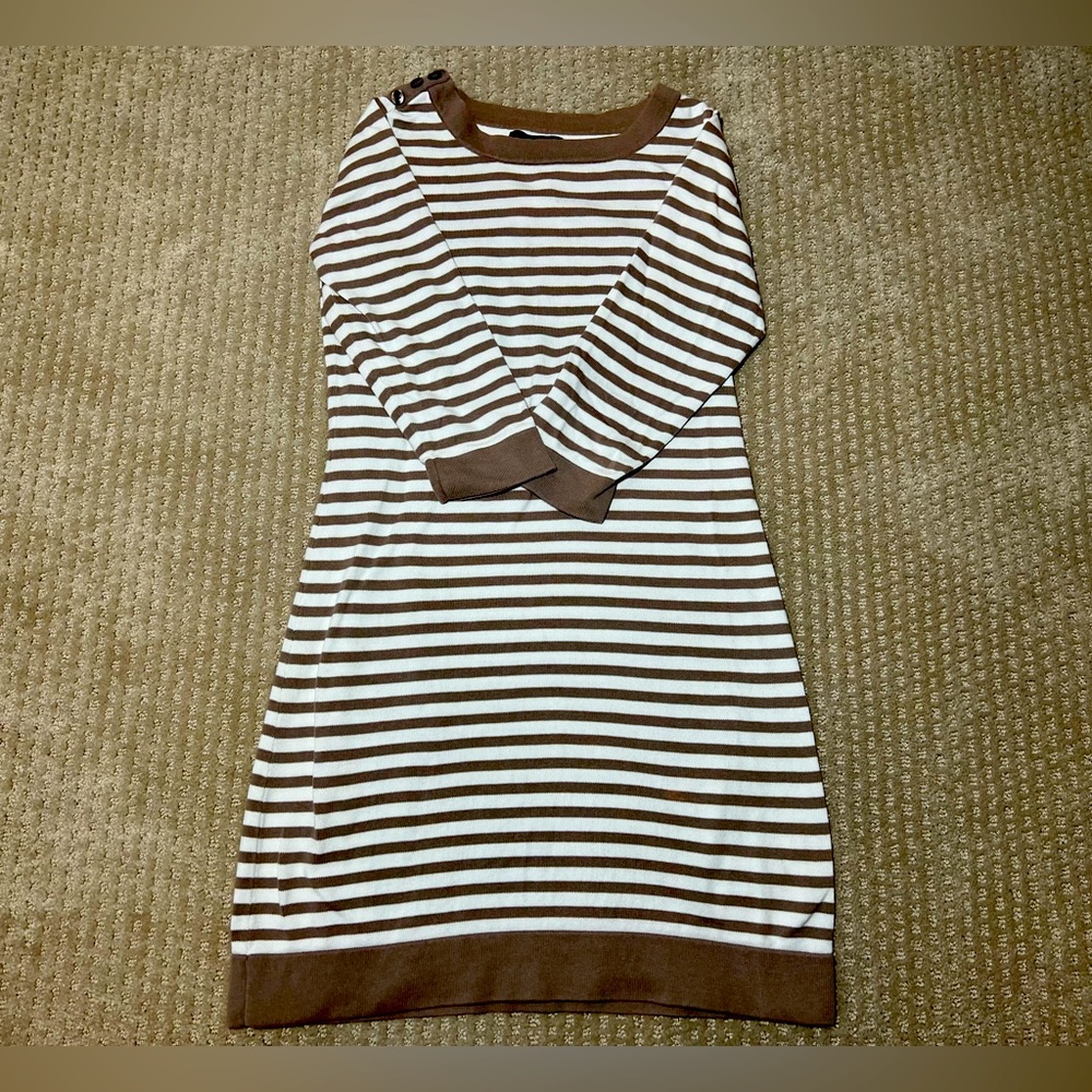 Banana Republic White and Brown Striped Dress.